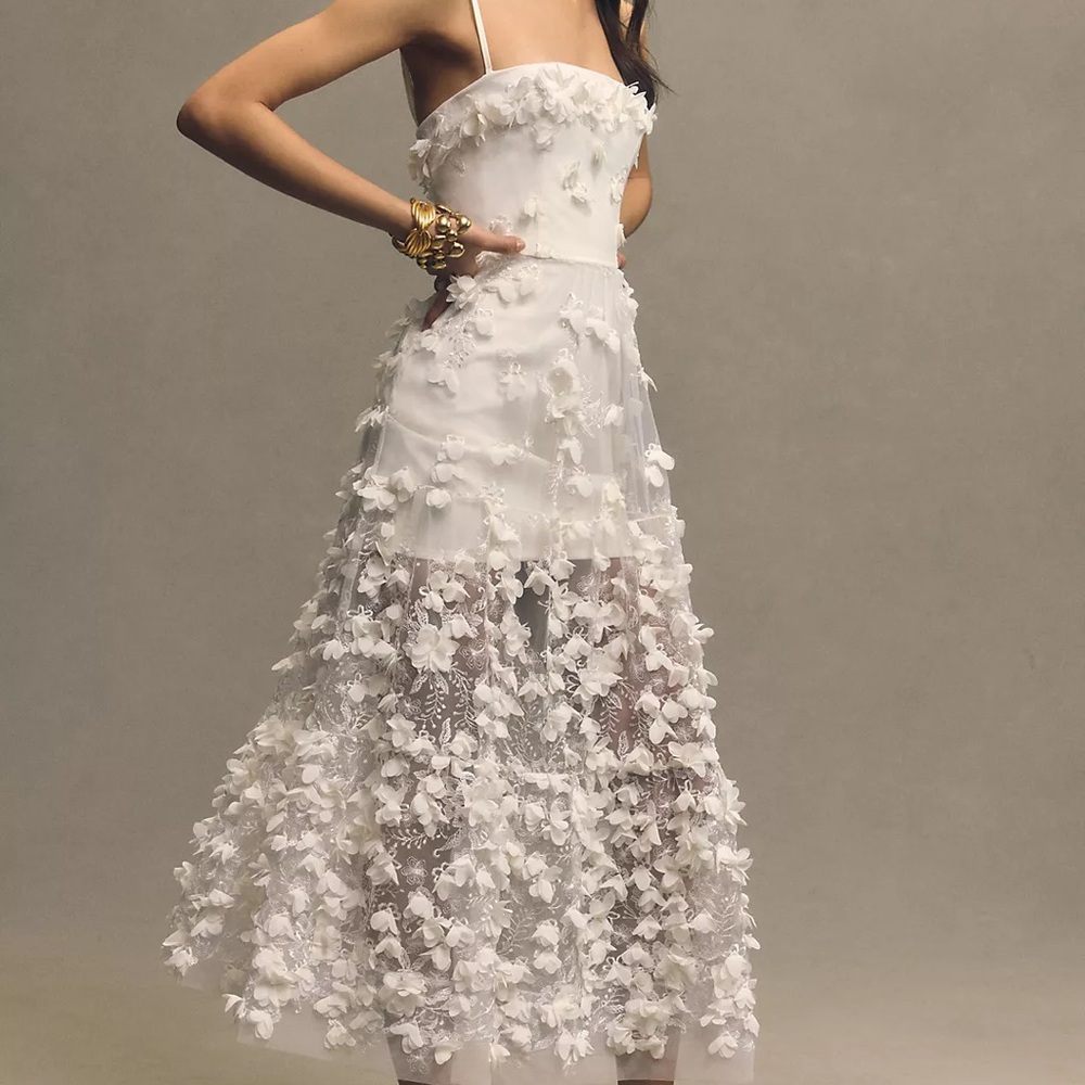 Helsi Audrey Square-Neck Floral Applique Sheer Midi Dress